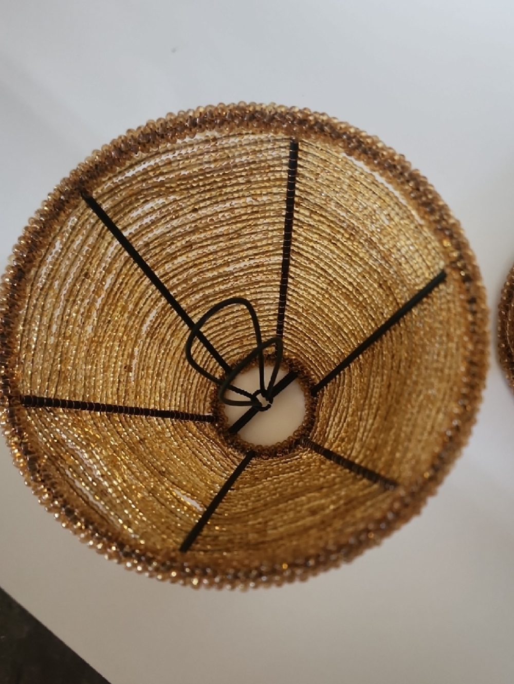 Vintage Glass Seed Beaded Lamp Shades 2 Boho Coastal Natural Fiber Small Shades - Picture 6 of 12
